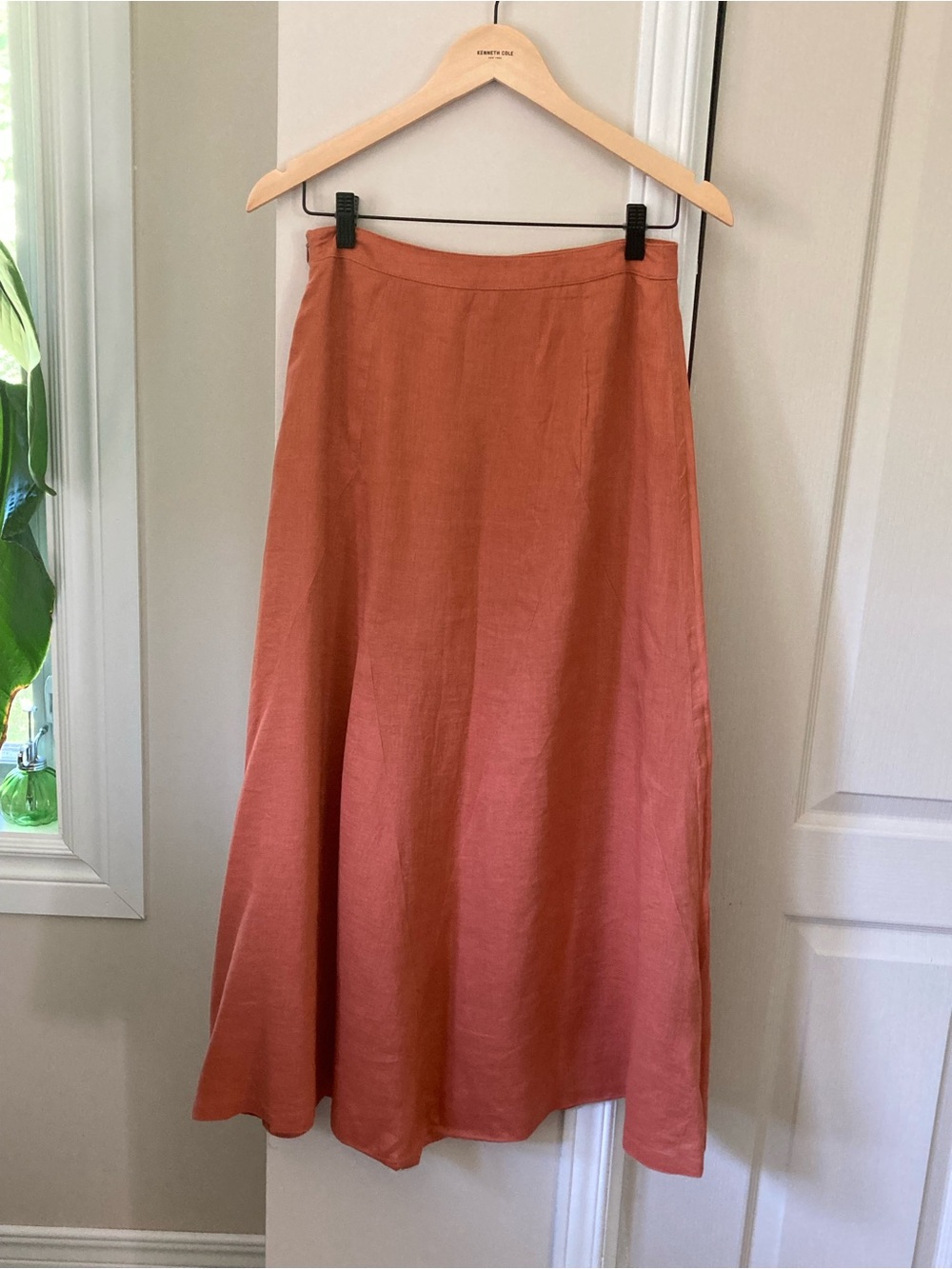 Terracotta Linen Maxi Skirt with Subtle Sheen